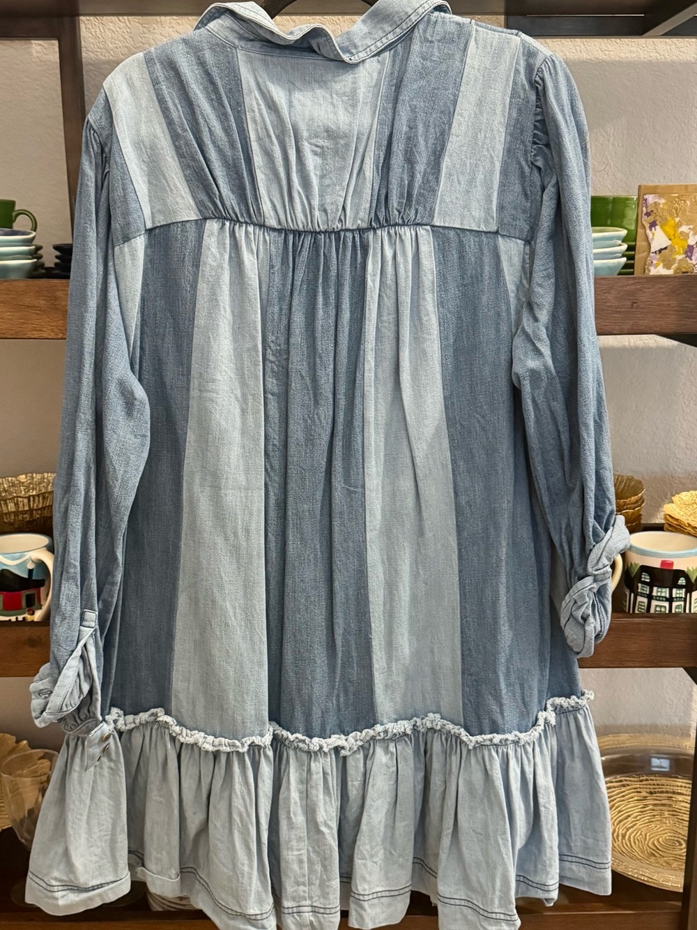 Free People Patch Work Denim Button-Front Ruffle Dress - Picture 2 of 2